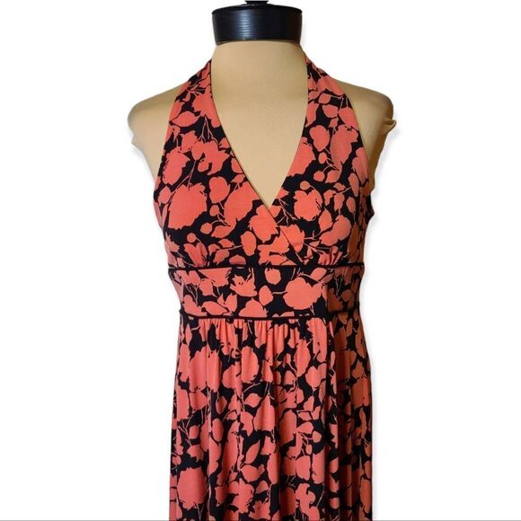 Max & Cleo Halter Dress Floral Orange and Black Size 6 - Picture 2 of 5